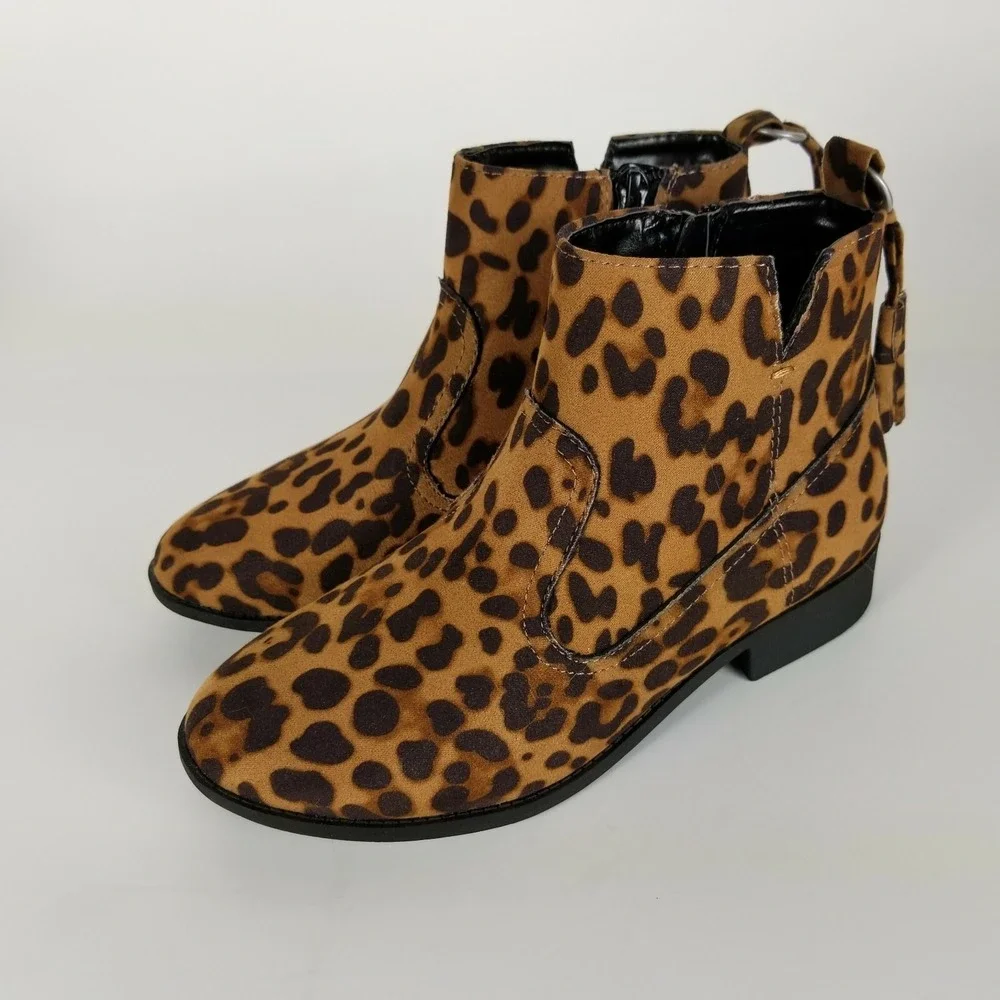 Wonder Nation Girls Size 4 Leopard Print Ankle Boot Flexible Outsole‎ Tassel Zip